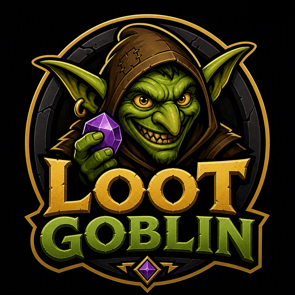 LootGoblin logo featuring a goblin holding a purple gem